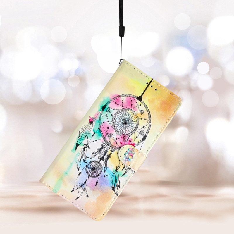 Folio-hoesje voor iPhone 15 Met Ketting Aquarel Dromenvanger Met Riem