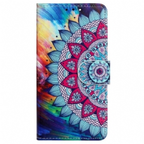 Folio-hoesje voor iPhone 15 Met Ketting Flitsende Mandala Met Riempje