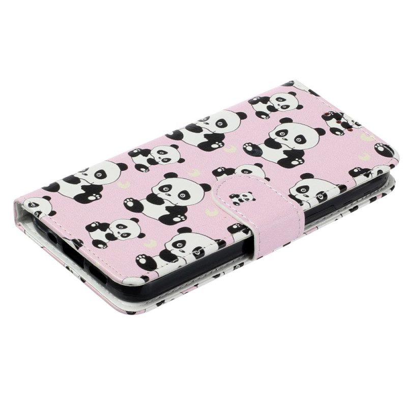 Folio-hoesje voor iPhone 15 Met Ketting Kleine Panda's Met Riem