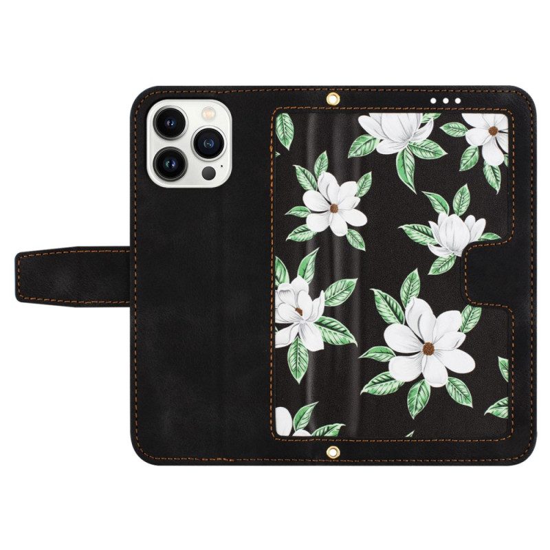 Leren Hoesje voor iPhone 15 Luxe Bloemen