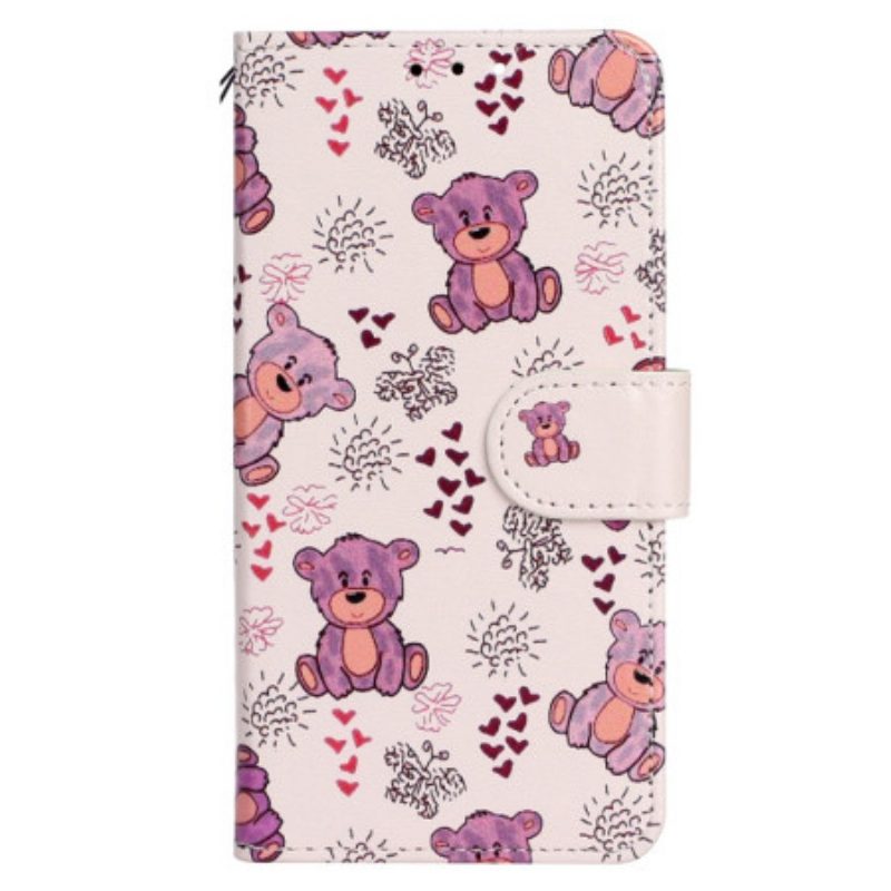 Leren Hoesje voor iPhone 15 Met Ketting Kleine Teddyberen Met Riem