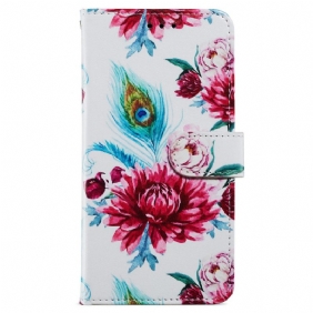 Leren Hoesje voor iPhone 15 Met Ketting Liberty-bloemen Met Riem