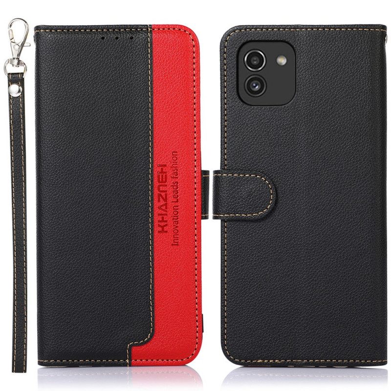 Folio-hoesje voor Samsung Galaxy A03 Lychee-stijl Rfid Khazneh