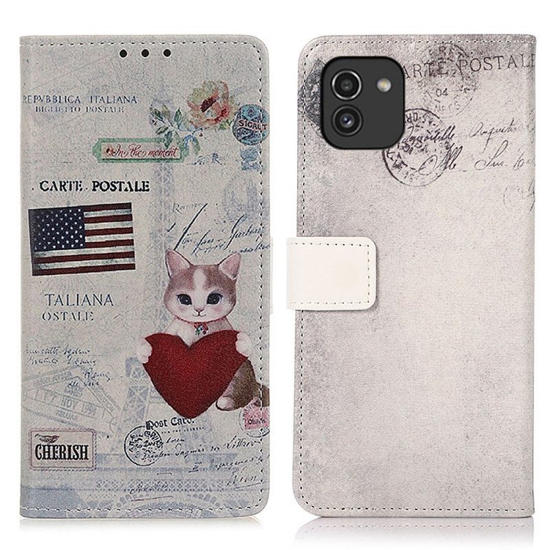 Folio-hoesje voor Samsung Galaxy A03 Reiziger Kat