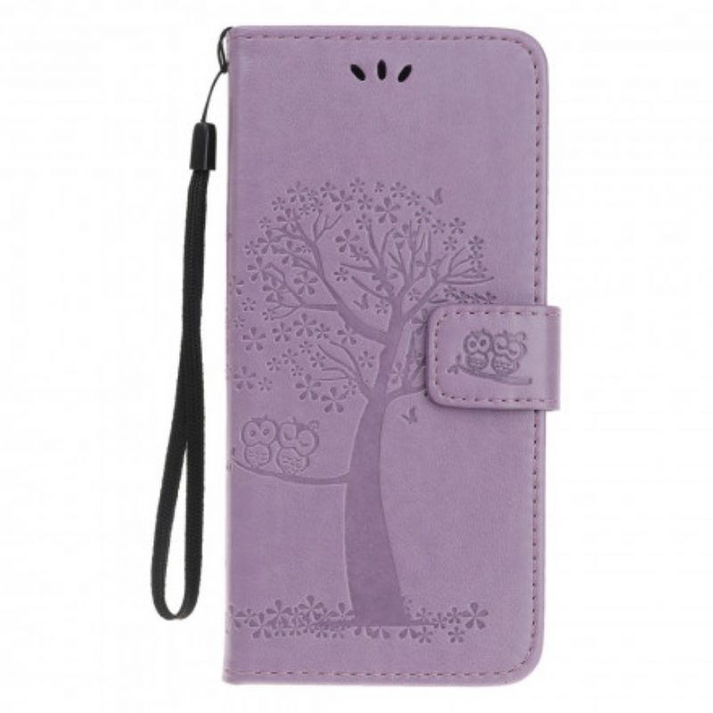 Folio-hoesje voor Motorola Edge 20 Lite Met Ketting String Boom En Uilen