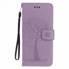 Folio-hoesje voor Motorola Edge 20 Lite Met Ketting String Boom En Uilen