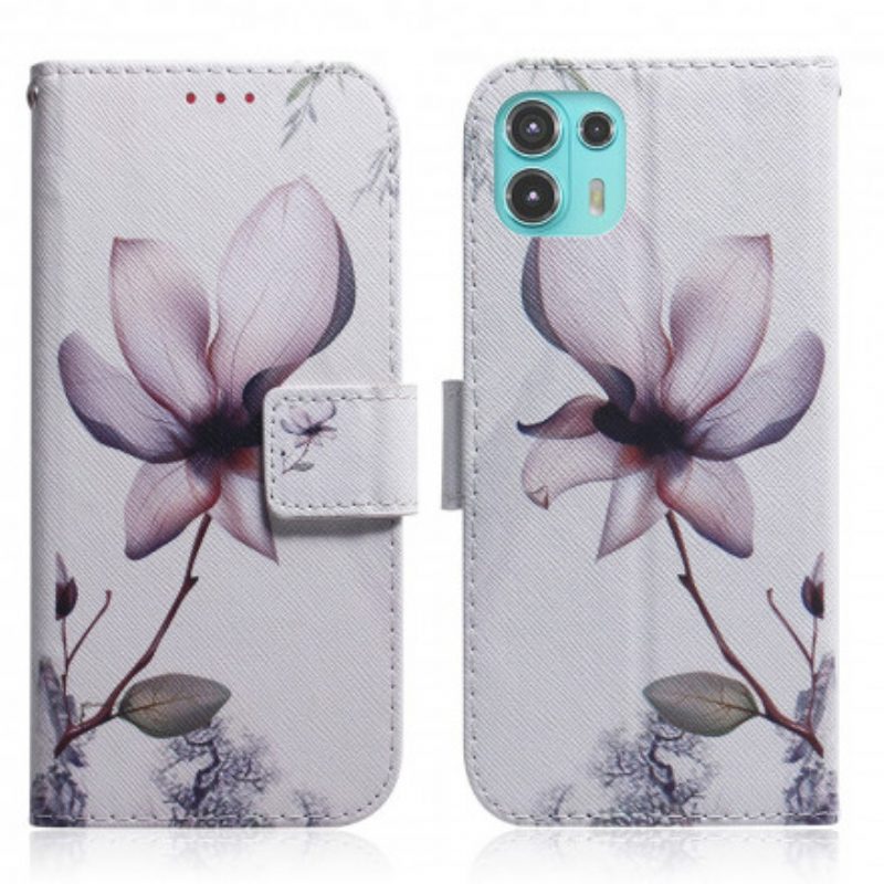 Leren Hoesje voor Motorola Edge 20 Lite Bloem Stoffig Roze