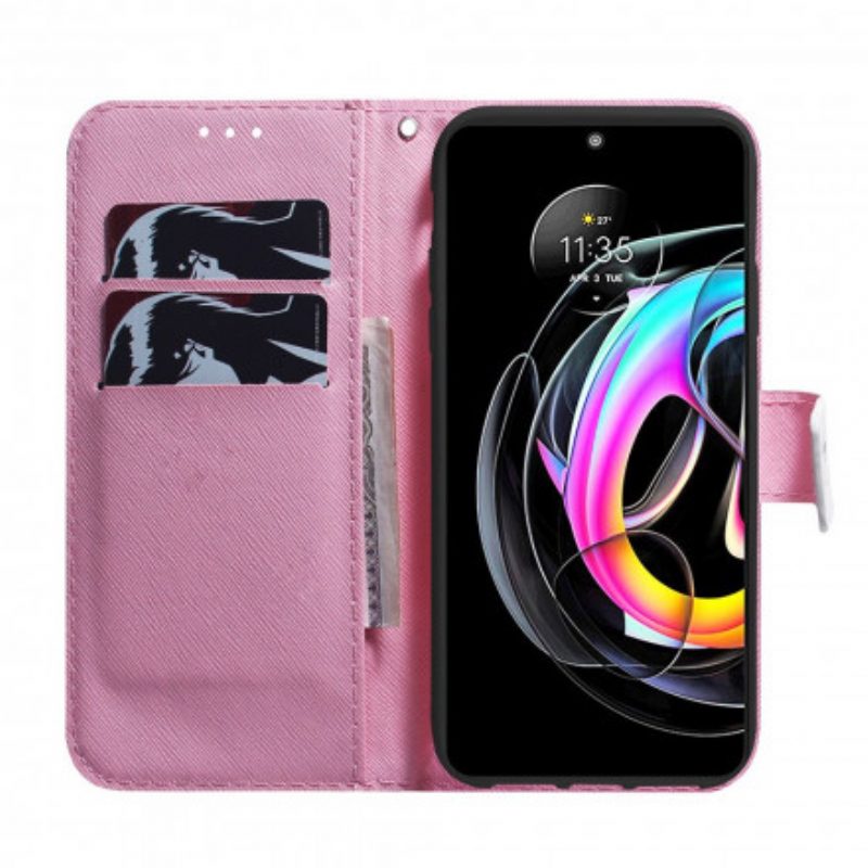 Leren Hoesje voor Motorola Edge 20 Lite Bloem Stoffig Roze