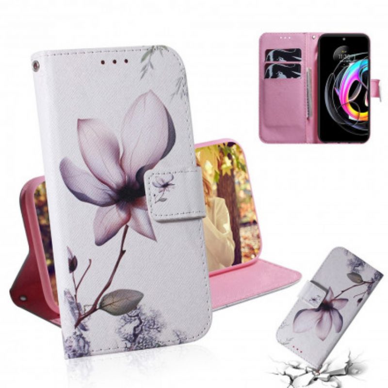 Leren Hoesje voor Motorola Edge 20 Lite Bloem Stoffig Roze