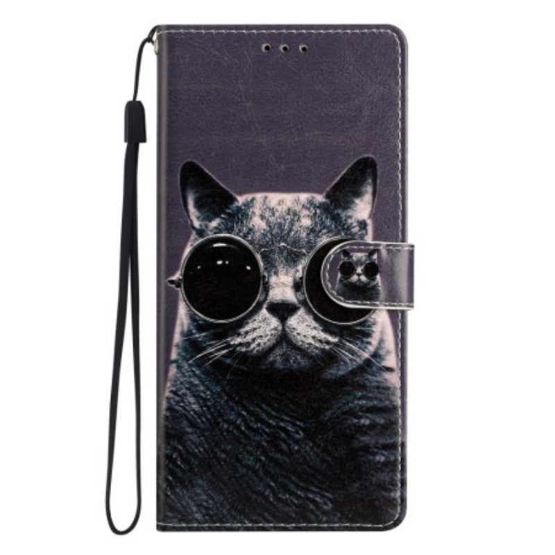 Flip Case voor Oppo Reno 8 Met Ketting Kat Strappy Bril