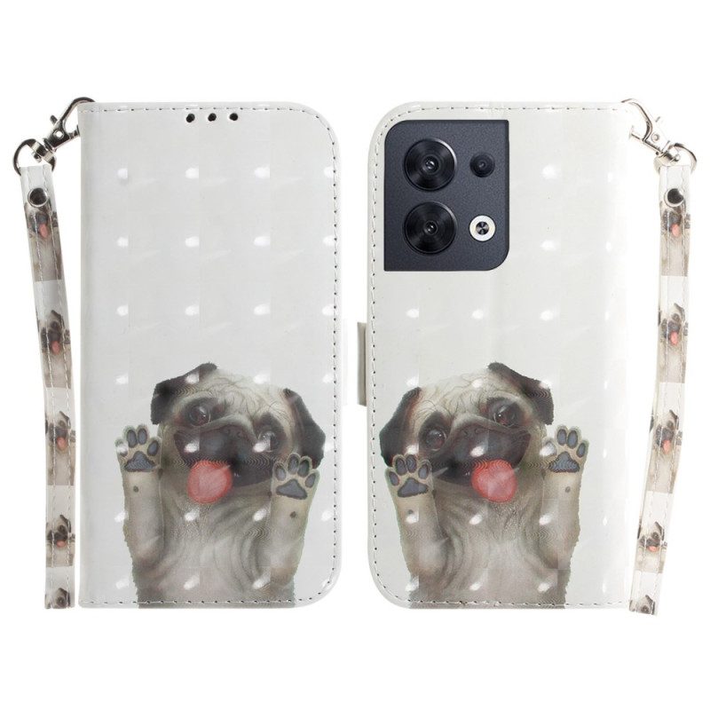 Flip Case voor Oppo Reno 8 Pug Met Sleutelkoord