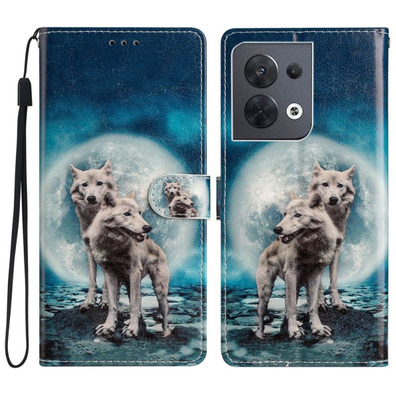 Folio-hoesje voor Oppo Reno 8 Met Ketting Lanyard Wolf