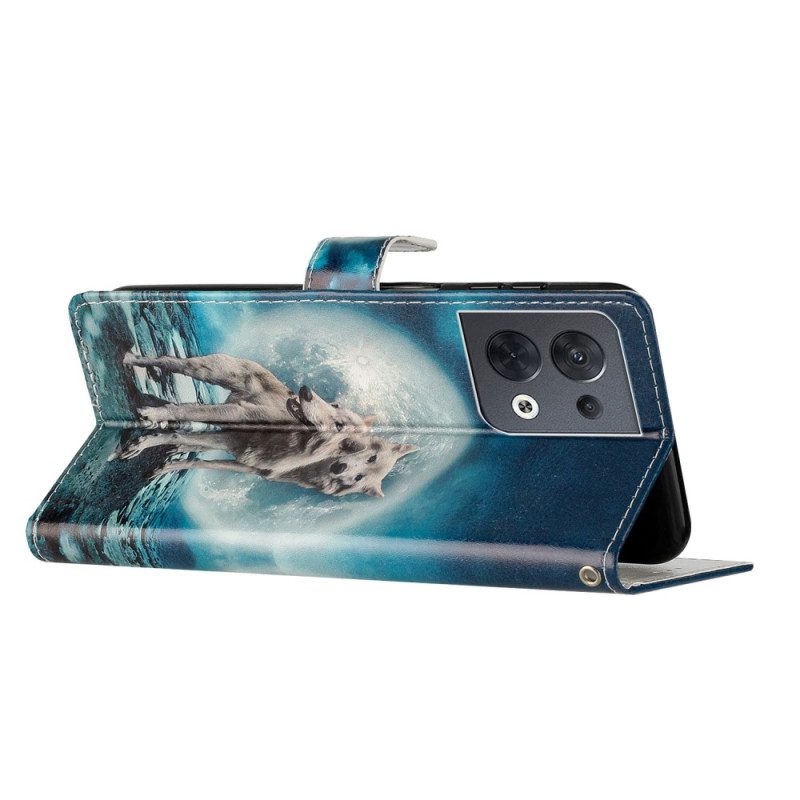 Folio-hoesje voor Oppo Reno 8 Met Ketting Lanyard Wolf