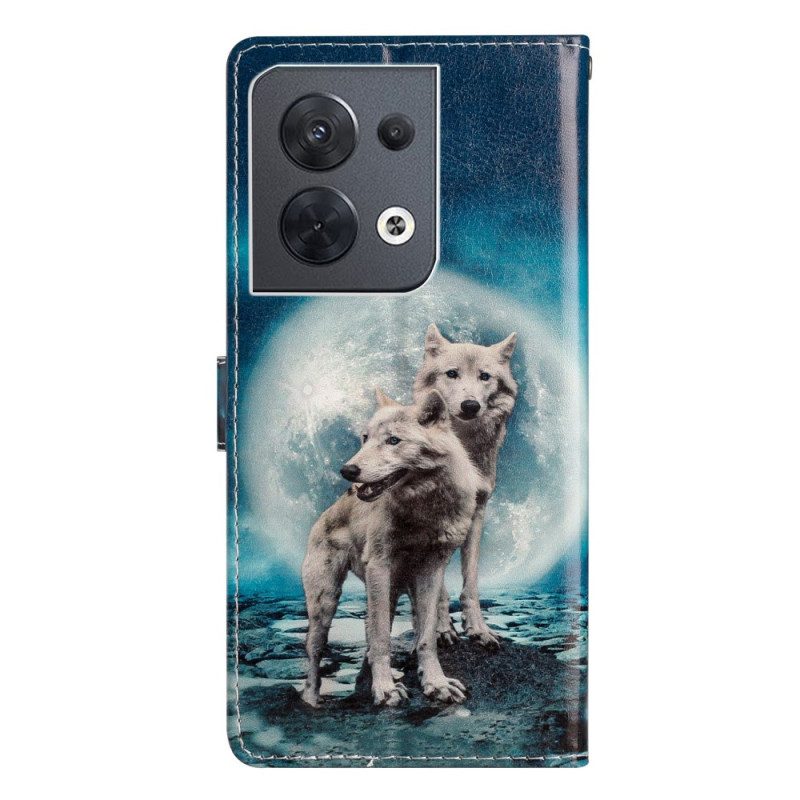 Folio-hoesje voor Oppo Reno 8 Met Ketting Lanyard Wolf