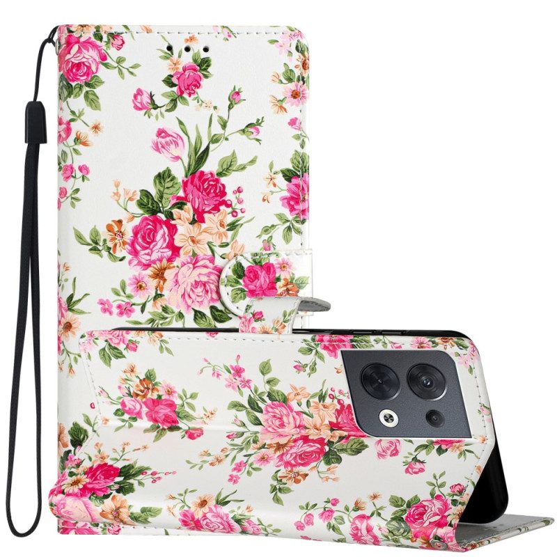 Folio-hoesje voor Oppo Reno 8 Met Ketting Riem Liberty Bloemen