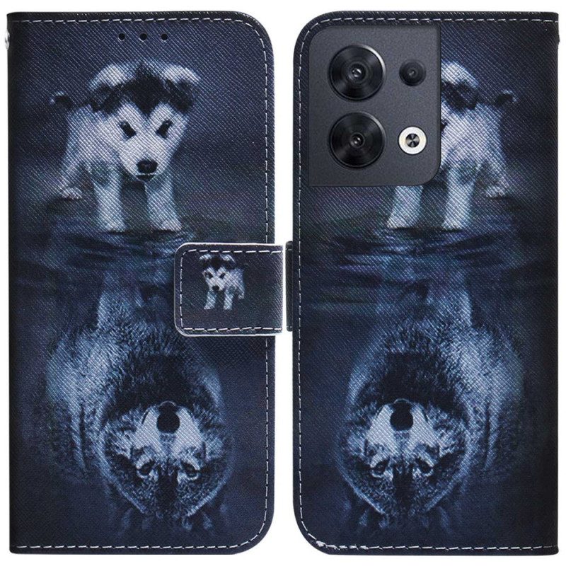 Folio-hoesje voor Oppo Reno 8 Met Ketting Strappy Puppy-droom