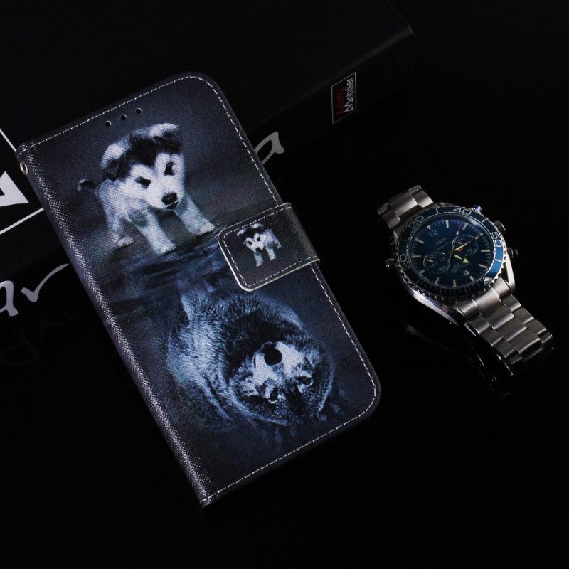 Folio-hoesje voor Oppo Reno 8 Met Ketting Strappy Puppy-droom