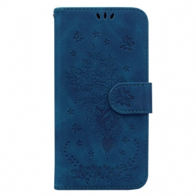 Folio-hoesje voor Oppo Reno 8 Met Ketting Strappy Rozen En Vlinders