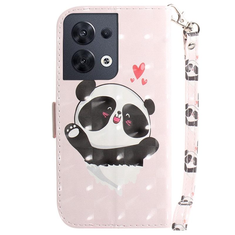 Folio-hoesje voor Oppo Reno 8 Panda Love Met Sleutelkoord