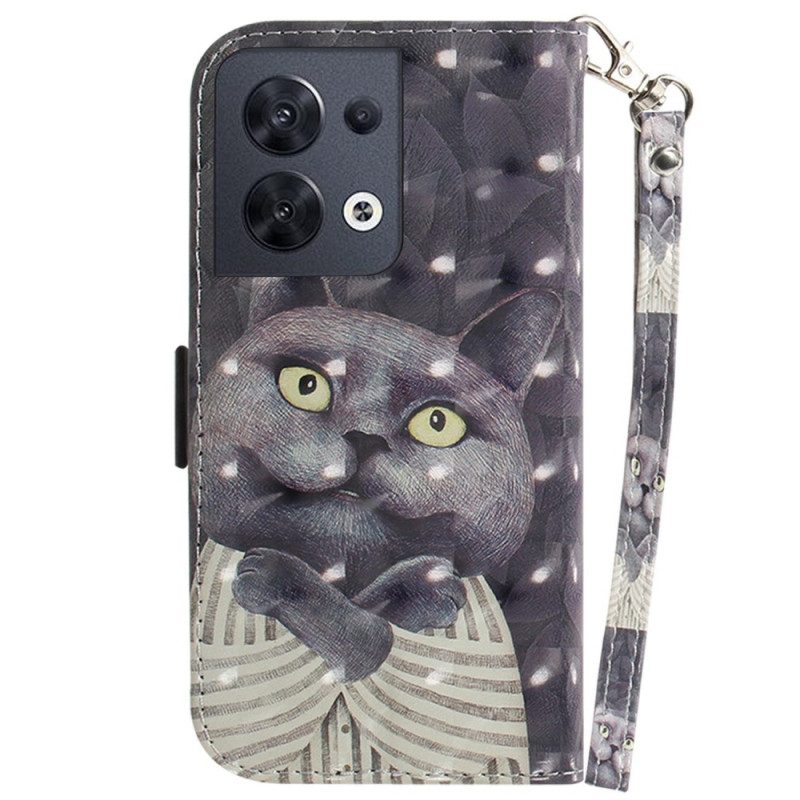 Leren Hoesje voor Oppo Reno 8 Kat Met Lanyard