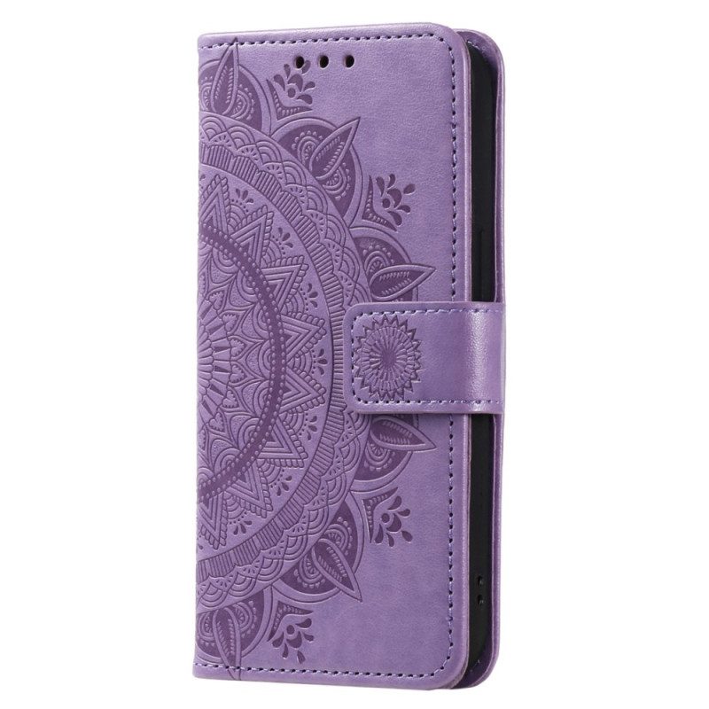 Leren Hoesje voor Oppo Reno 8 Met Ketting Strappy Zon Mandala