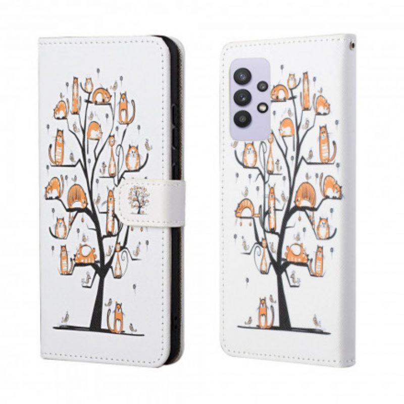 Folio-hoesje voor Samsung Galaxy A32 Met Ketting Funky Cats Met Riem