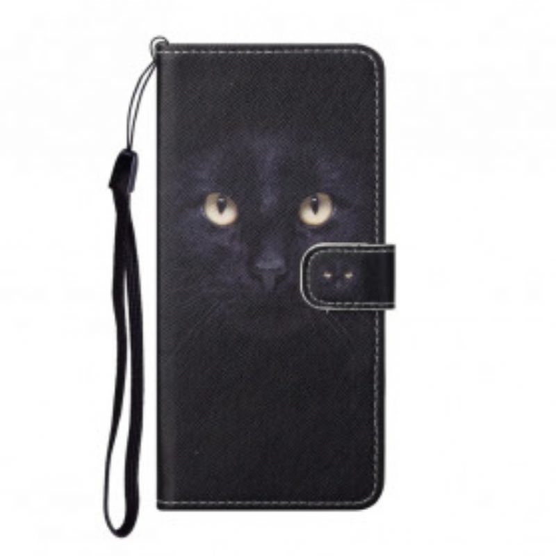 Folio-hoesje voor Samsung Galaxy A32 Met Ketting Strappy Zwarte Kattenogen