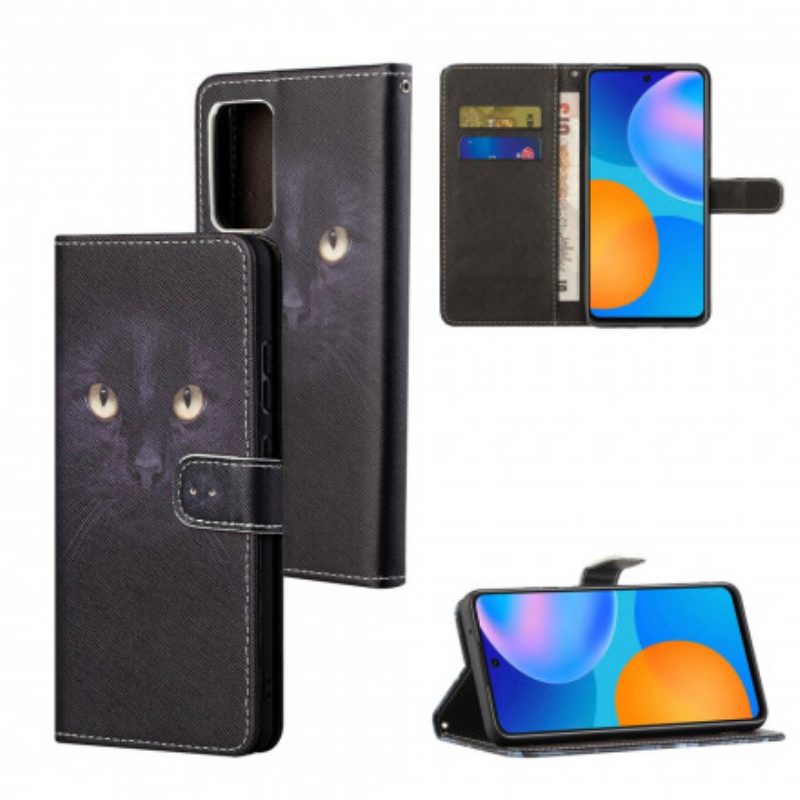 Folio-hoesje voor Samsung Galaxy A32 Met Ketting Strappy Zwarte Kattenogen