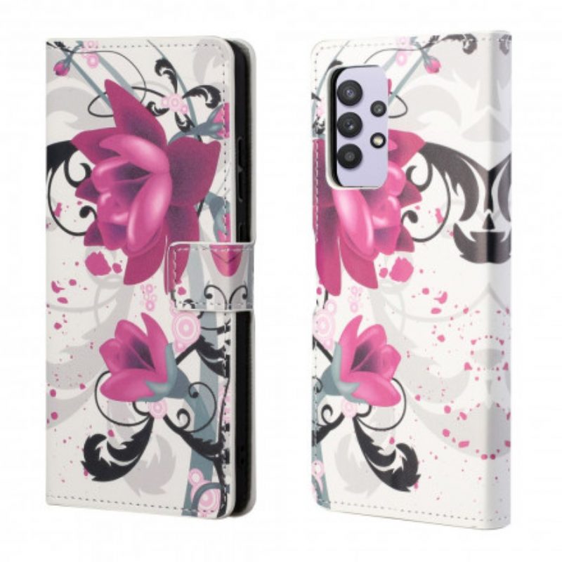 Folio-hoesje voor Samsung Galaxy A32 Tropische Bloemen