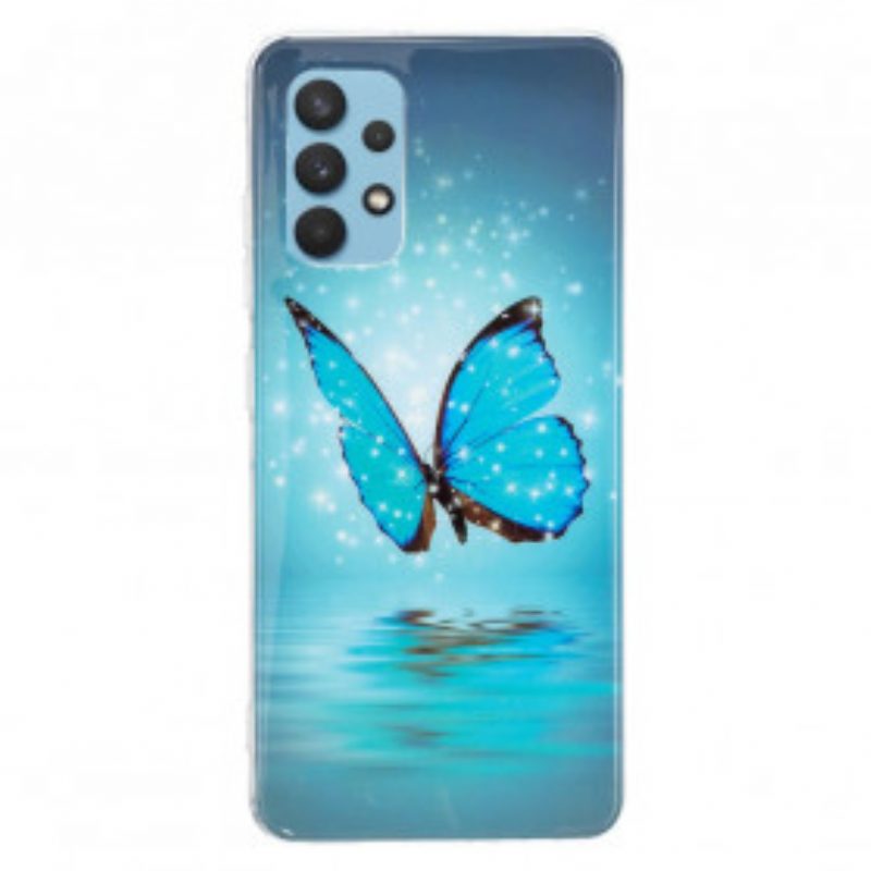 Hoesje voor Samsung Galaxy A32 Fluorescerende Blauwe Vlinder