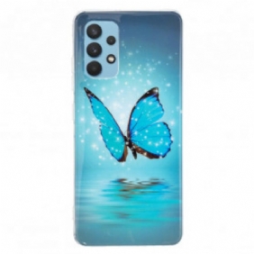 Hoesje voor Samsung Galaxy A32 Fluorescerende Blauwe Vlinder