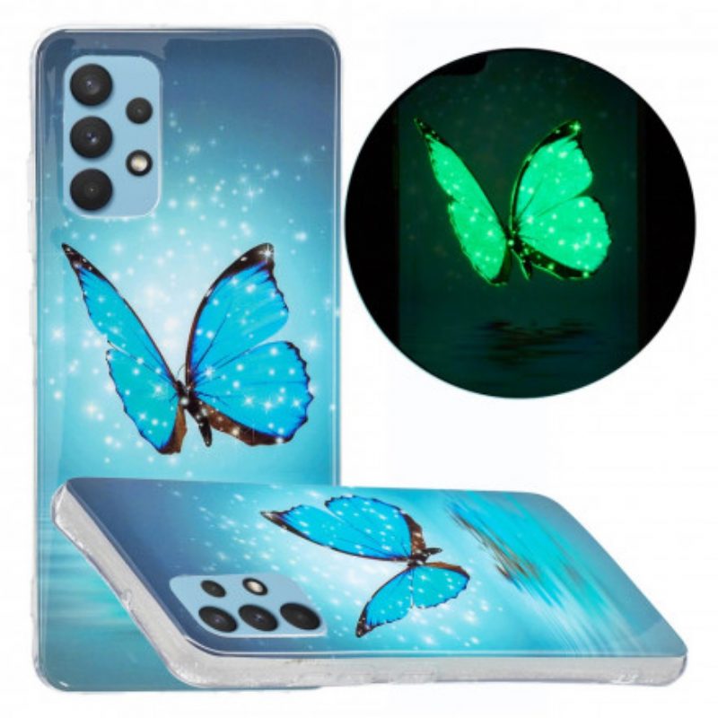 Hoesje voor Samsung Galaxy A32 Fluorescerende Blauwe Vlinder