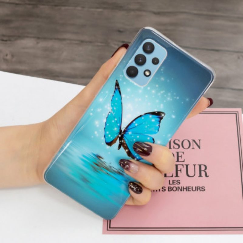 Hoesje voor Samsung Galaxy A32 Fluorescerende Blauwe Vlinder