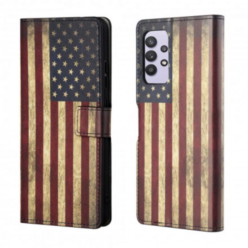 Leren Hoesje voor Samsung Galaxy A32 54g Amerikaanse Vlag