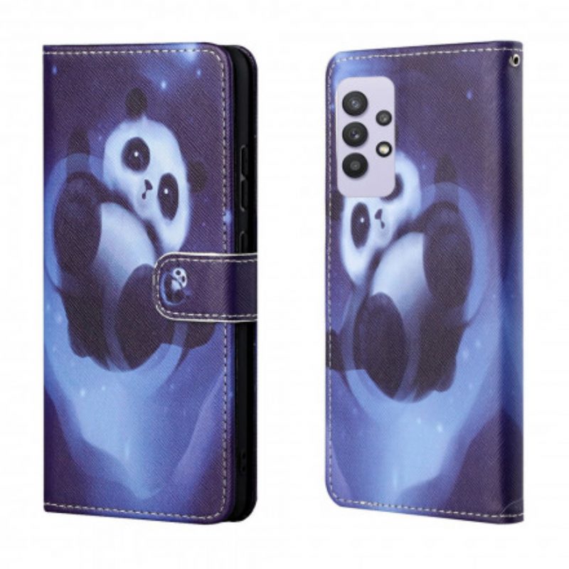 Leren Hoesje voor Samsung Galaxy A32 Met Ketting Panda Space Met Sleutelkoord