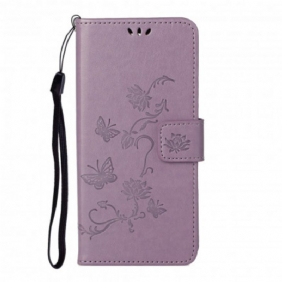 Leren Hoesje voor Samsung Galaxy A32 Met Ketting Vlinders En Bloemen Riem