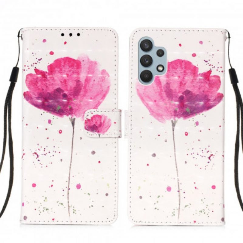 Telefoonhoesje Leren Hoesje voor Samsung Galaxy A32 Aquarel Papaver