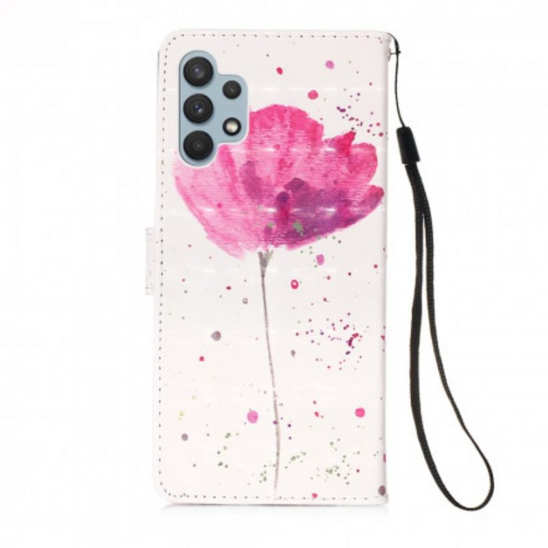 Telefoonhoesje Leren Hoesje voor Samsung Galaxy A32 Aquarel Papaver