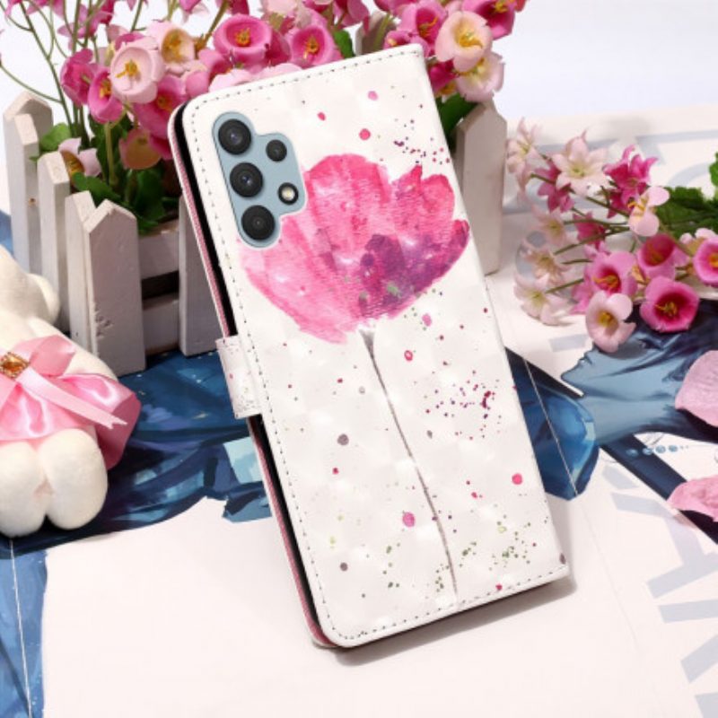 Telefoonhoesje Leren Hoesje voor Samsung Galaxy A32 Aquarel Papaver