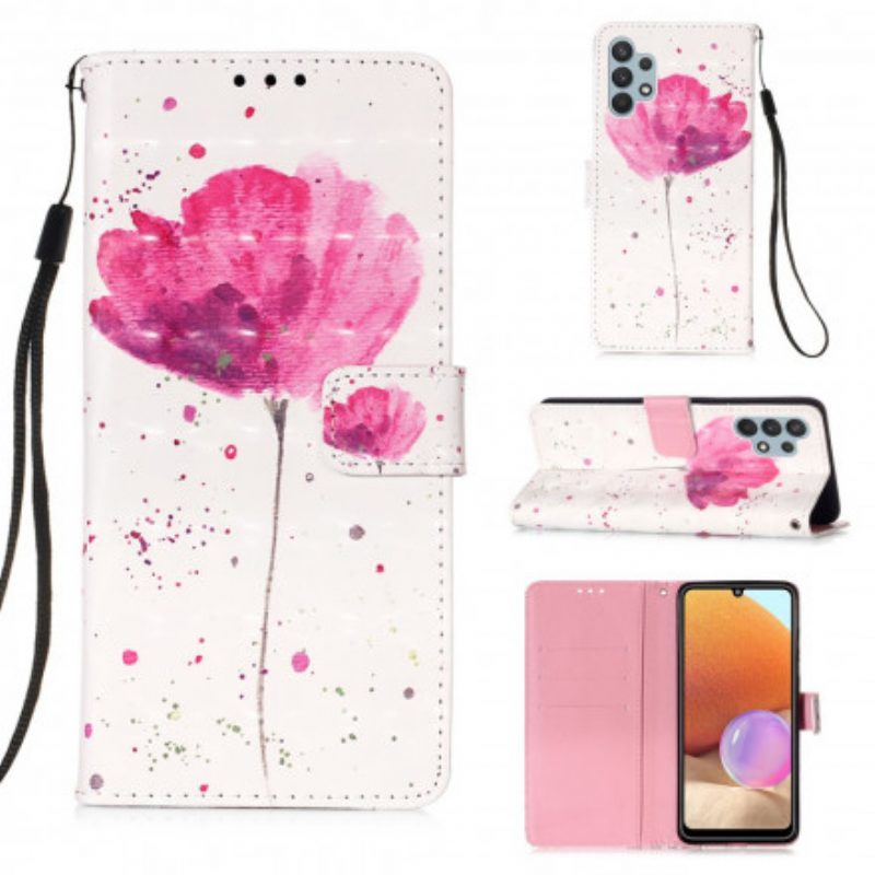 Telefoonhoesje Leren Hoesje voor Samsung Galaxy A32 Aquarel Papaver