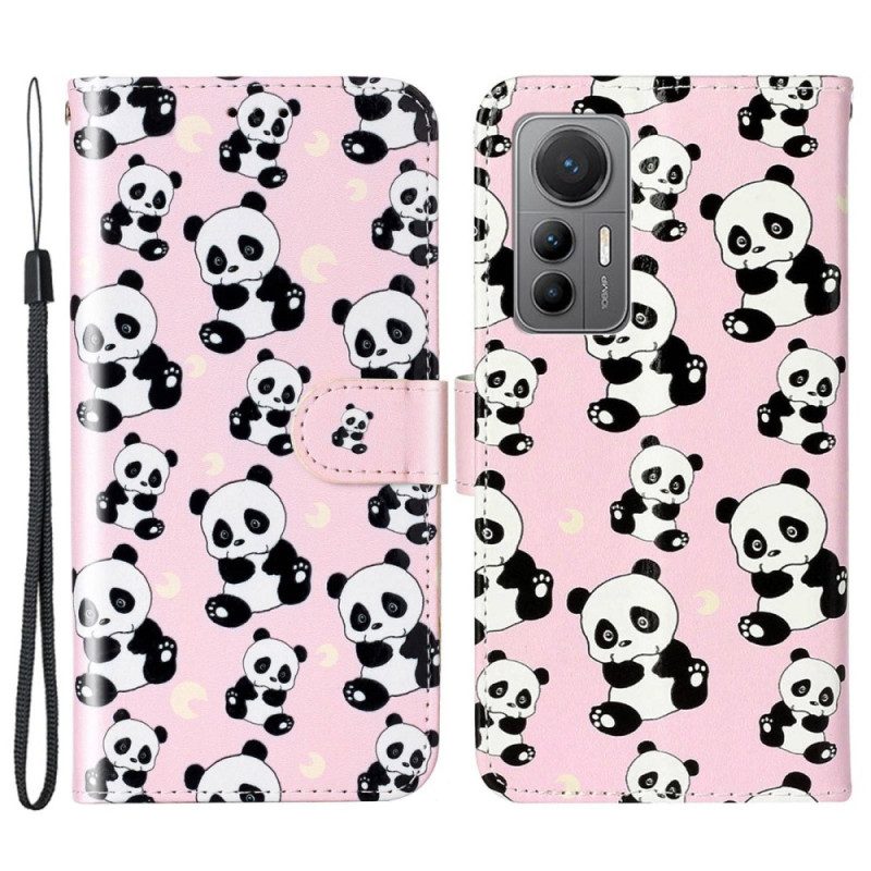 Flip Case voor Xiaomi 12 Lite Met Ketting Panda's Met Bandjes