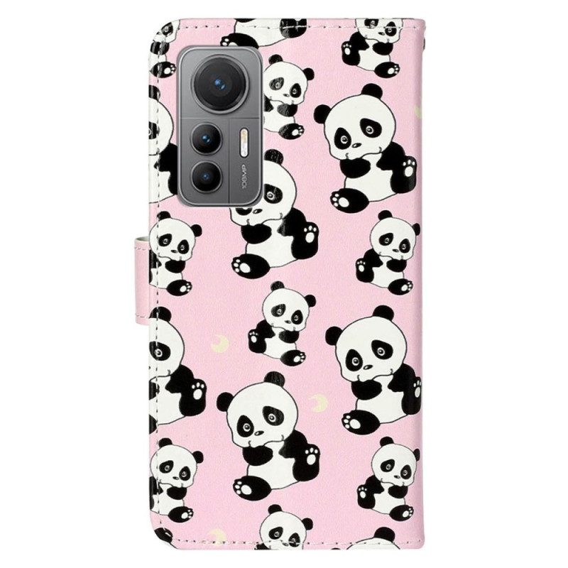 Flip Case voor Xiaomi 12 Lite Met Ketting Panda's Met Bandjes