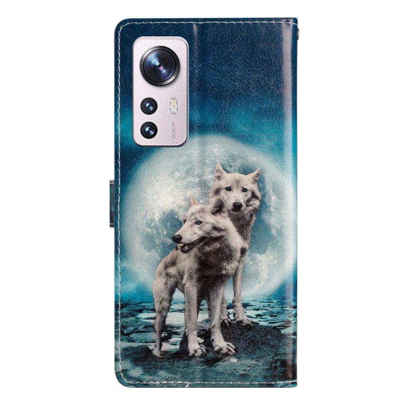 Folio-hoesje voor Xiaomi 12 Lite Met Ketting Lanyard Wolf