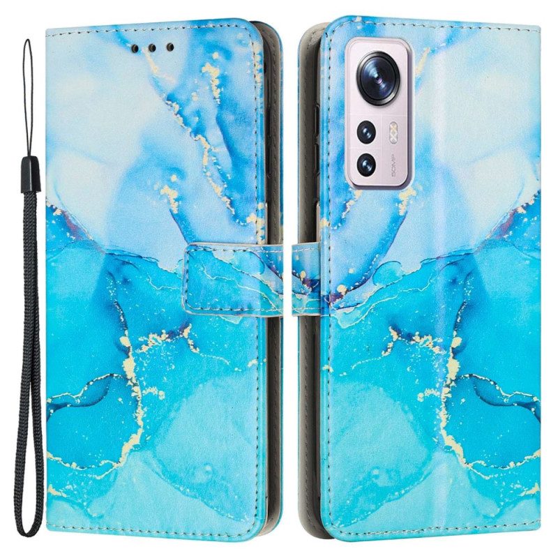 Folio-hoesje voor Xiaomi 12 Lite Met Ketting Marmer Strippen