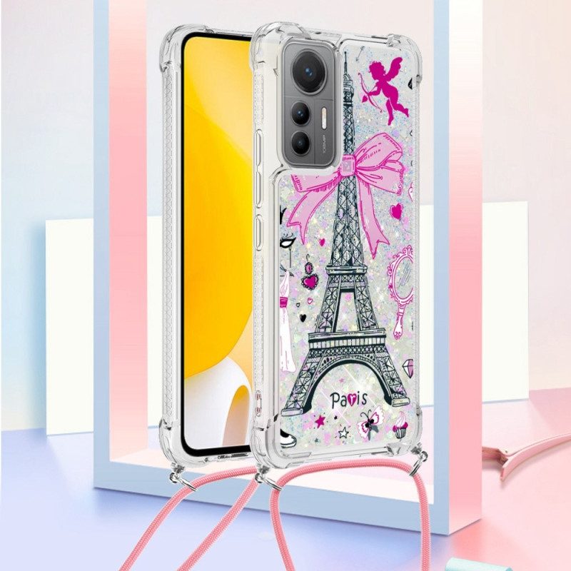 Hoesje voor Xiaomi 12 Lite Met Koord Eiffeltoren Glitter Trekkoord