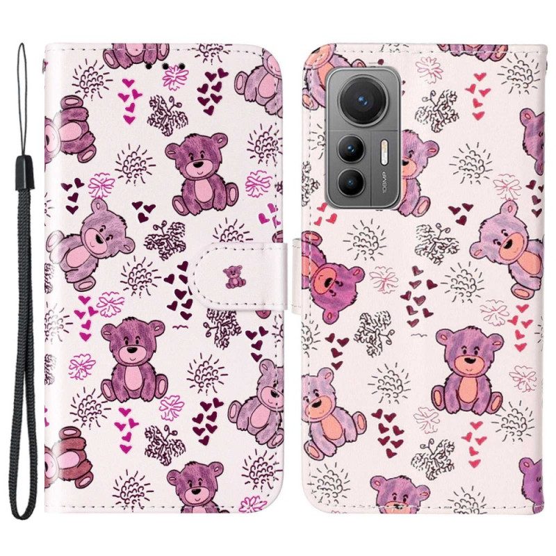 Leren Hoesje voor Xiaomi 12 Lite Met Ketting Teddyberen