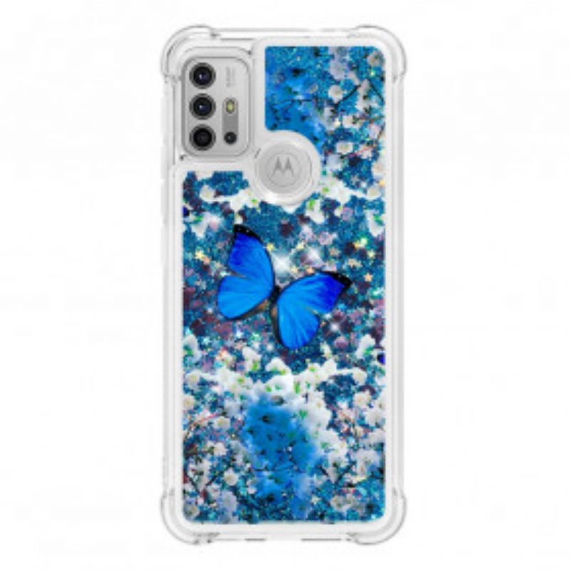 Hoesje voor Moto G30 / G10 Glitter Blauwe Vlinders