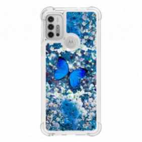 Hoesje voor Moto G30 / G10 Glitter Blauwe Vlinders