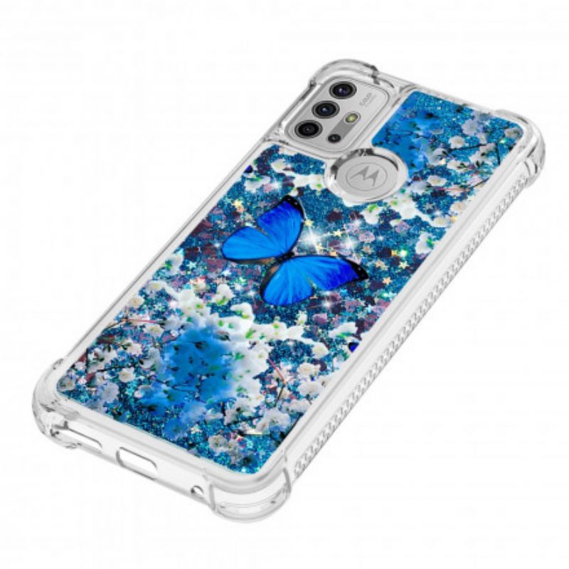 Hoesje voor Moto G30 / G10 Glitter Blauwe Vlinders