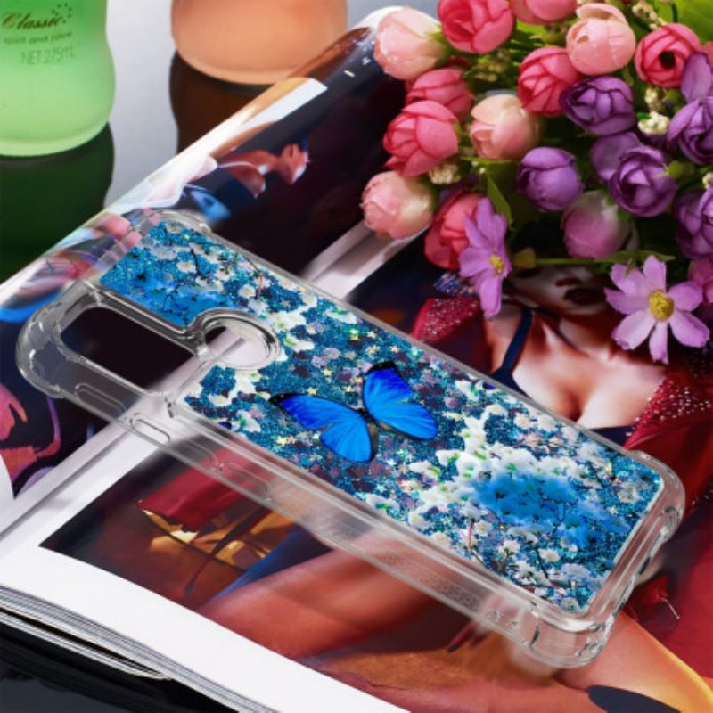 Hoesje voor Moto G30 / G10 Glitter Blauwe Vlinders